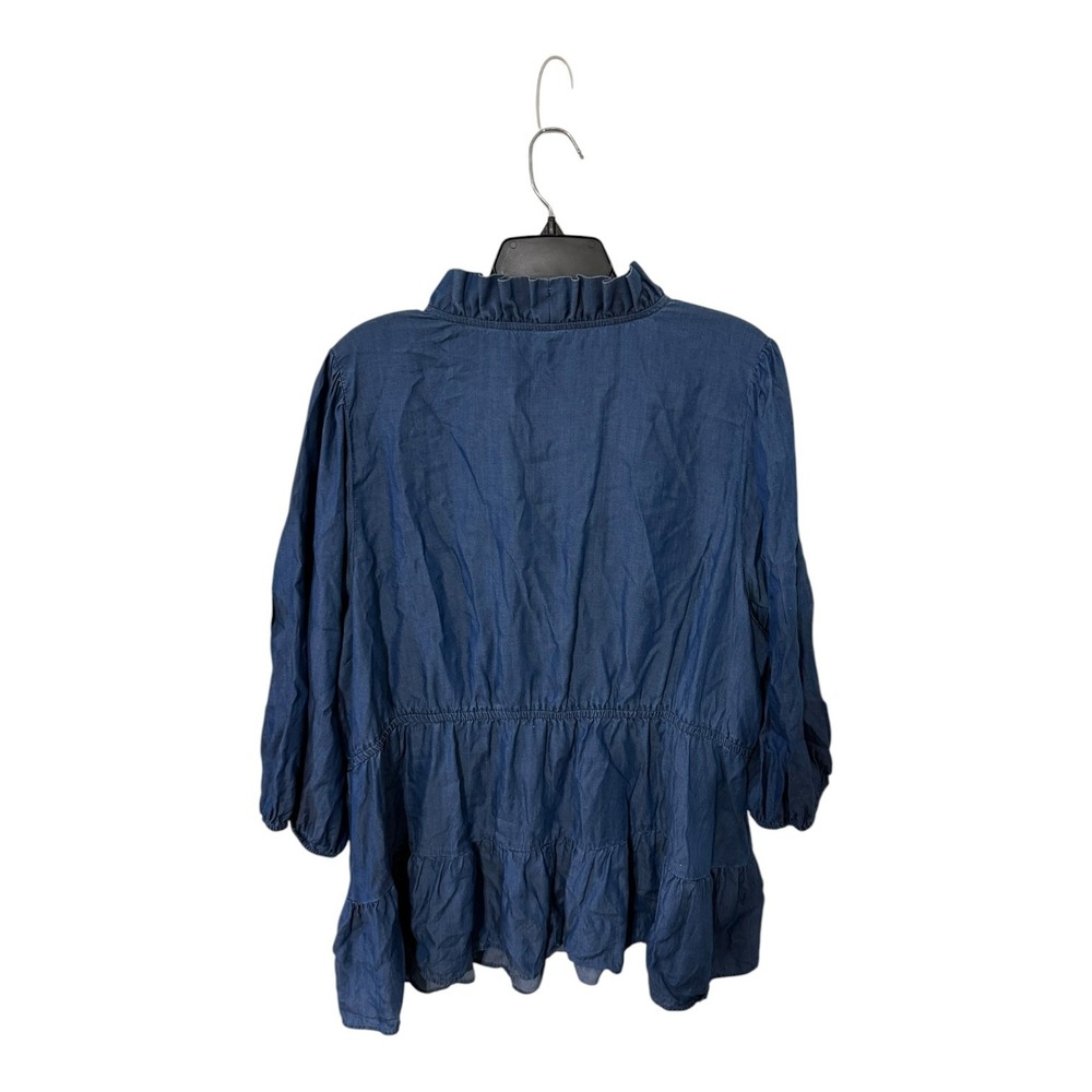 Crown & Ivy Womens 3X Blue Tencel Lyocell Ruffle V-Neck Peplum Blouse Top - Picture 2 of 4